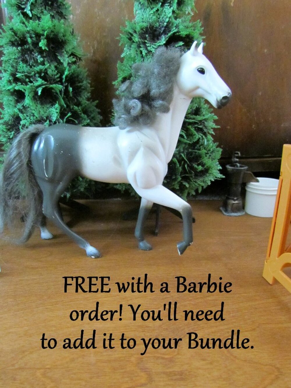 KID KORE HORSE, APPALOOSA w CURLY GRAY MANE, LONG TAIL, 1994, 7 3/4" TALL